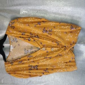 Mustard yellow persaya XL Floral front twisted top